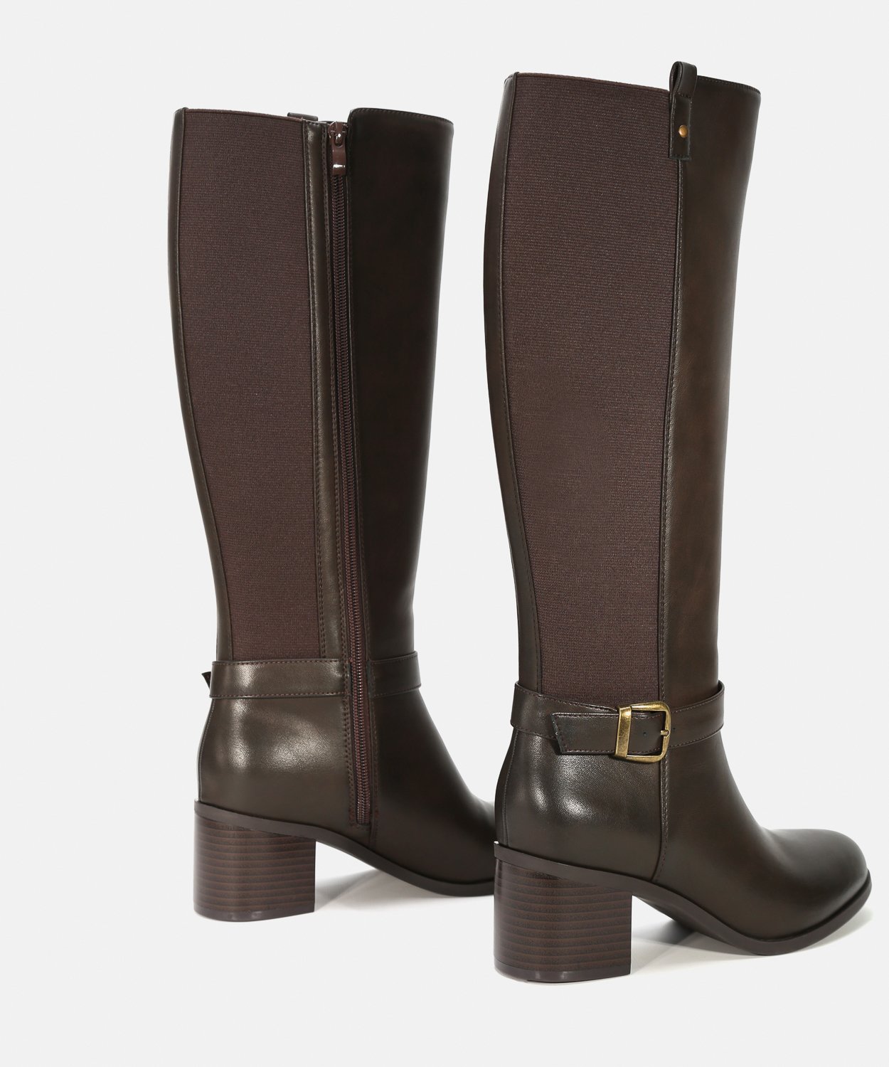 Botas altas castanhas salto fivela image number null